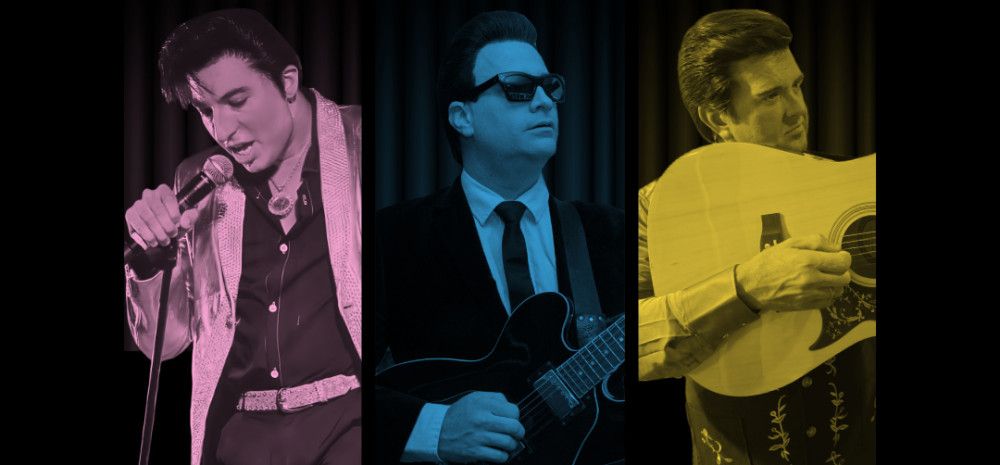 Three men, one singing and two playing guitars