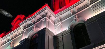 Drum building lit up